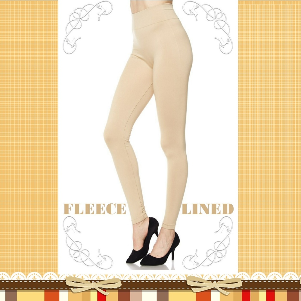 Zenana Outfitters Nude Tan Sand Solid Thick Fleece Leggings Pants